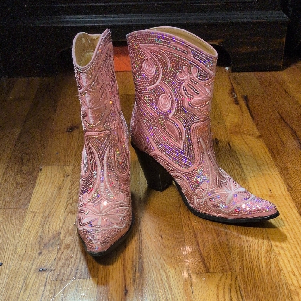 Helens Heart Beaded Pink Embellished Women's Ankle Booties - Picture 2 of 8